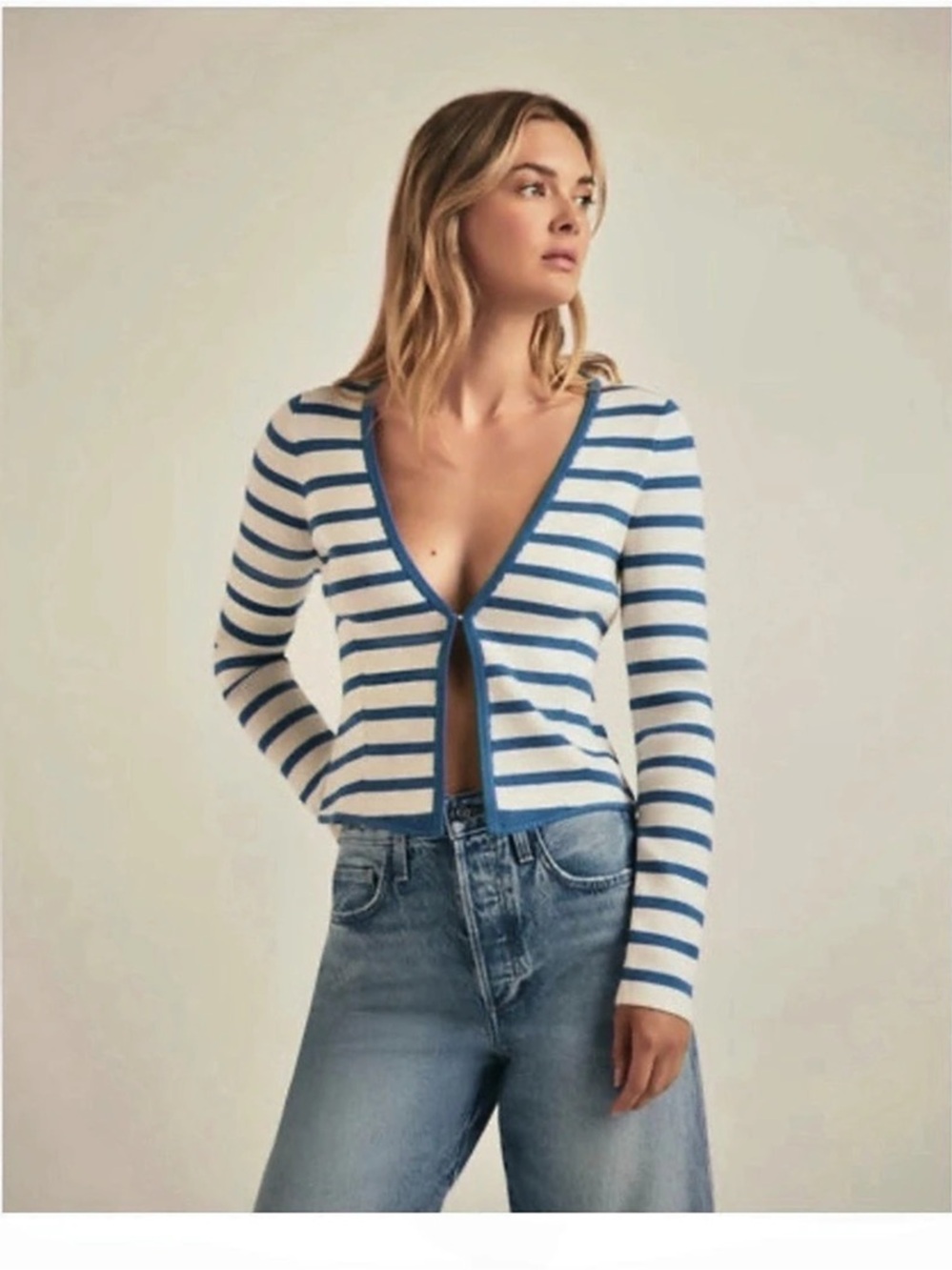 Favorite Daughter The Annabel Stripe Knit Jacket Blue & Cream Small